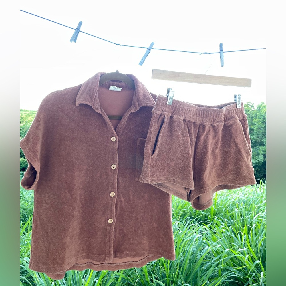 Stone Fox Swim Terry Button Shirt and Matching Shorts Set Rust